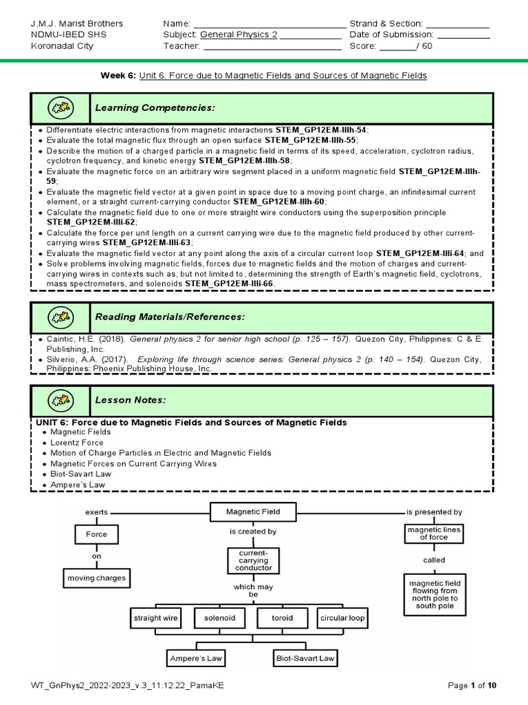Gnphys+2+ +worktext+ +week+6+ +unit+6 | PDF | Magnetic Field | Force