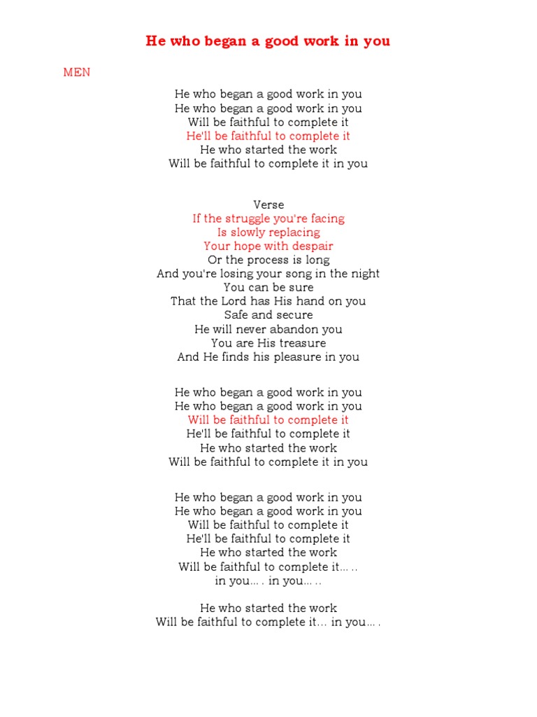 He Who Began A Good Work in You | PDF | Self-Improvement | Language ...