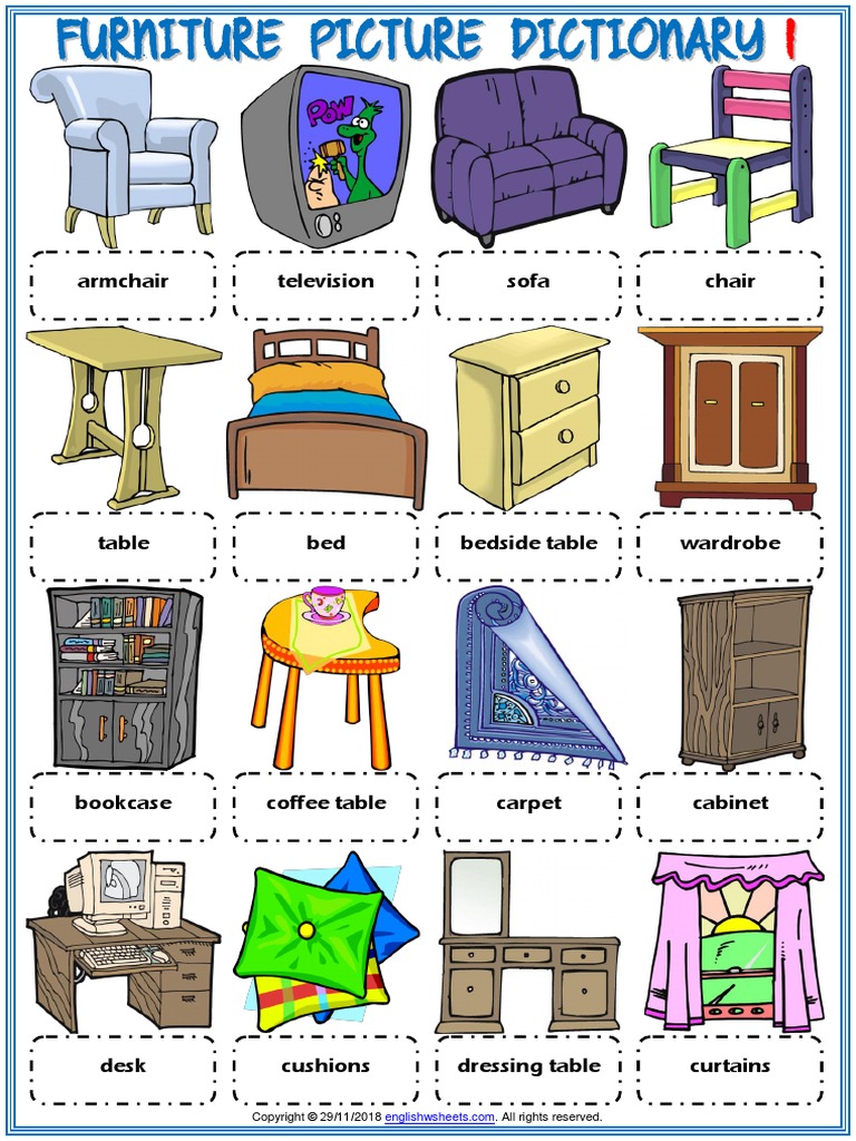 Furniture Vocabulary Esl Picture Dictionary Worksheets For Kids PDF
