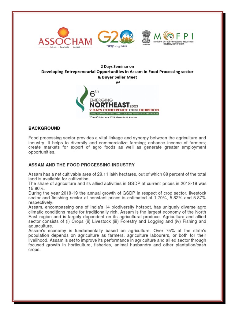 Developing Opportunities in Food Processing and Agriculture in Assam A