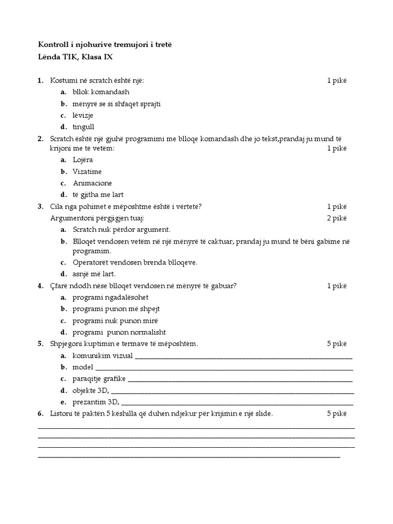 TIK 9 Test Tremujori III | PDF