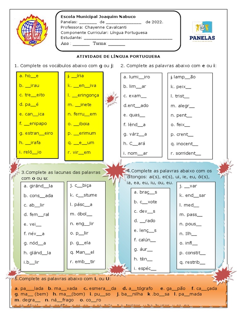 Atividade de Ortografia - 7º Ano | PDF
