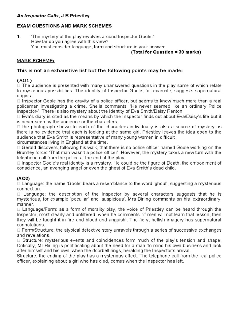 An Inspector Calls Questions and Answers | PDF