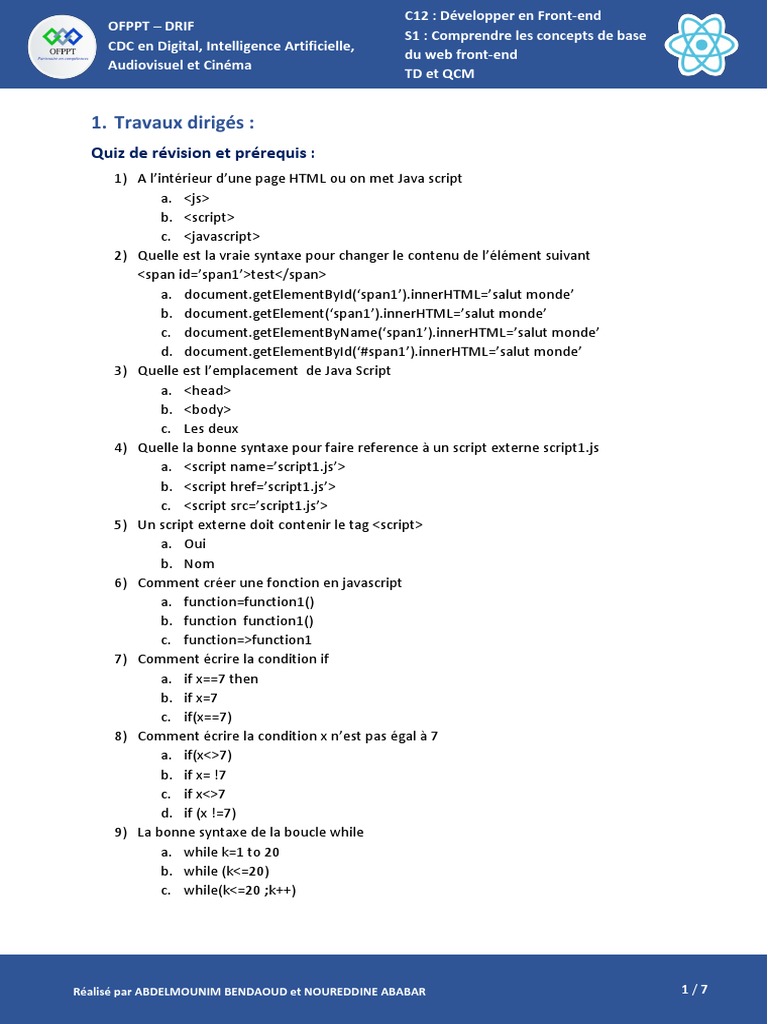 Seance1 3 TD QCM | PDF | Hypertexte | Développement de produit