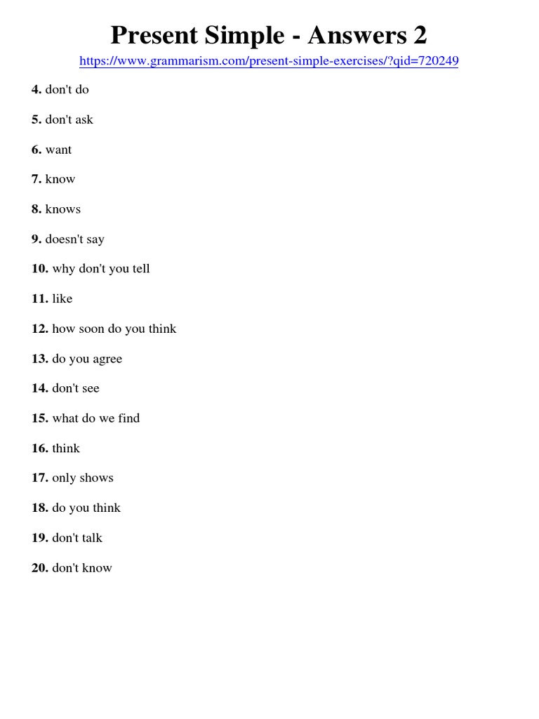 Present Simple Exercise Answers | PDF | Self-Improvement | Career & Growth