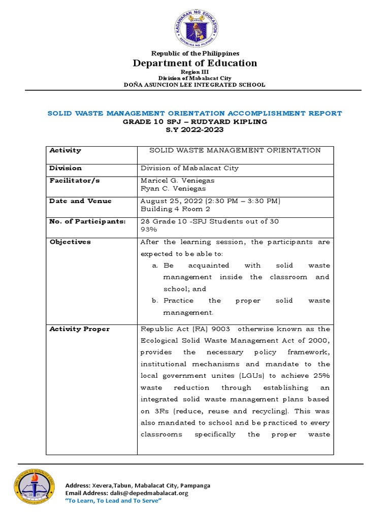 Solid Waste Management Orientation Report | PDF | Waste Management ...