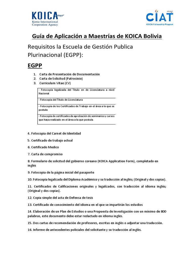 Guia de Requisitos para Aplicar A Las Maestrias de KOICA 2023 (BOLIVIA ...