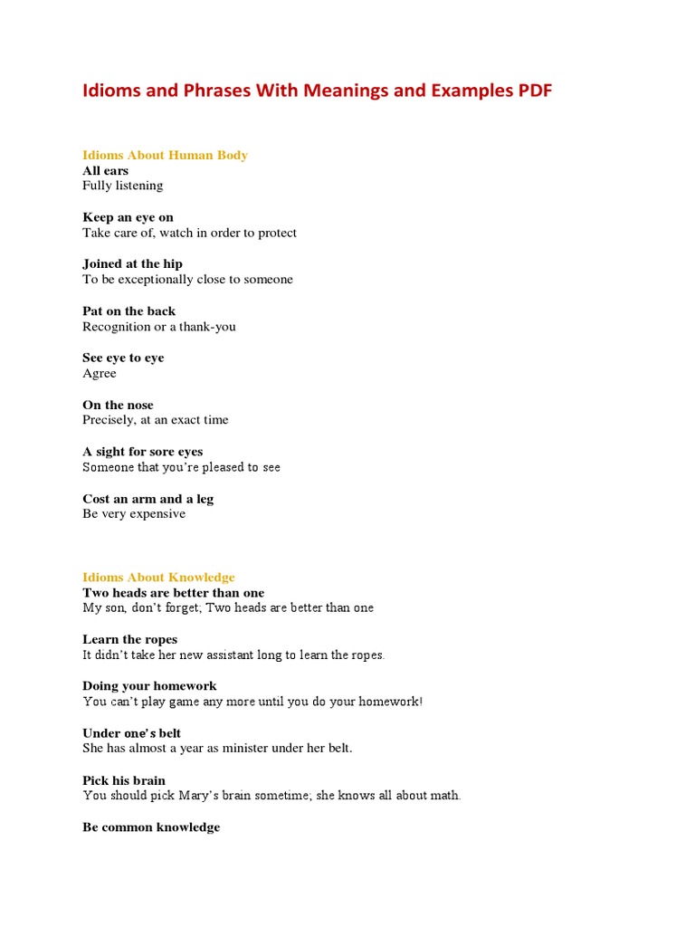 Idioms and Phrases with Meanings PDF | PDF