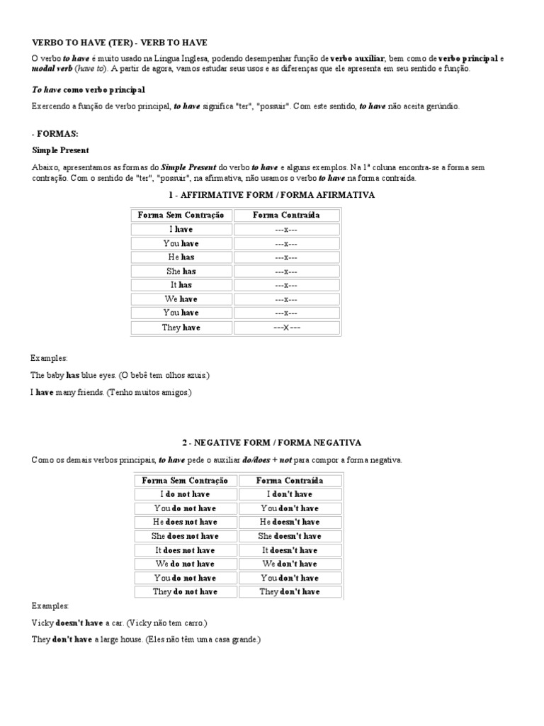 Verbo To Have | PDF | Mecânica da linguagem | Linguística
