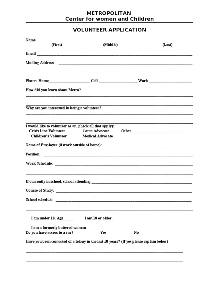 Metropolitan Volunteer Application Form | PDF | Career & Growth | Business