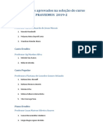 Candidatos Aprovados Na Seleção Do Curso Instrumentos e Canto 2019-2