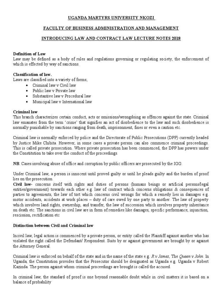 1st Lecture Contract NotesUMU BAM II PDF Equity (Law) Supreme Courts