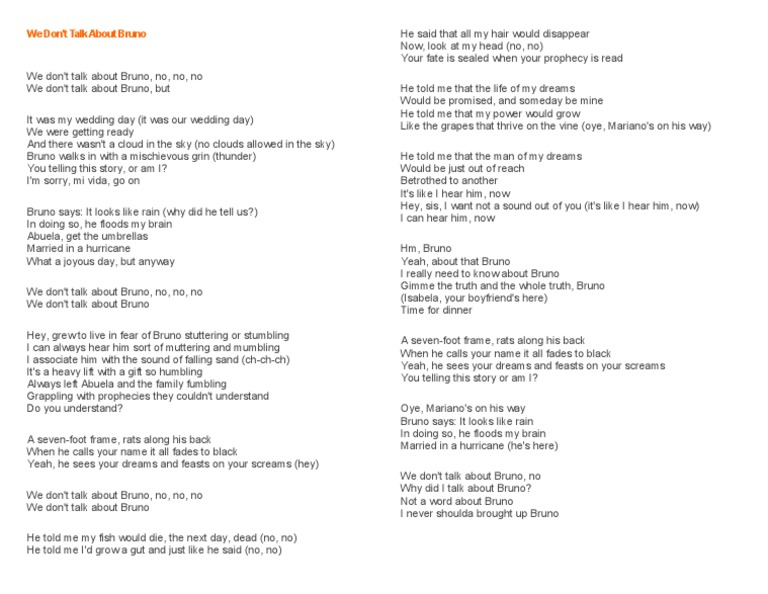 We Don't Talk About Bruno: Lyrics Analysis | PDF