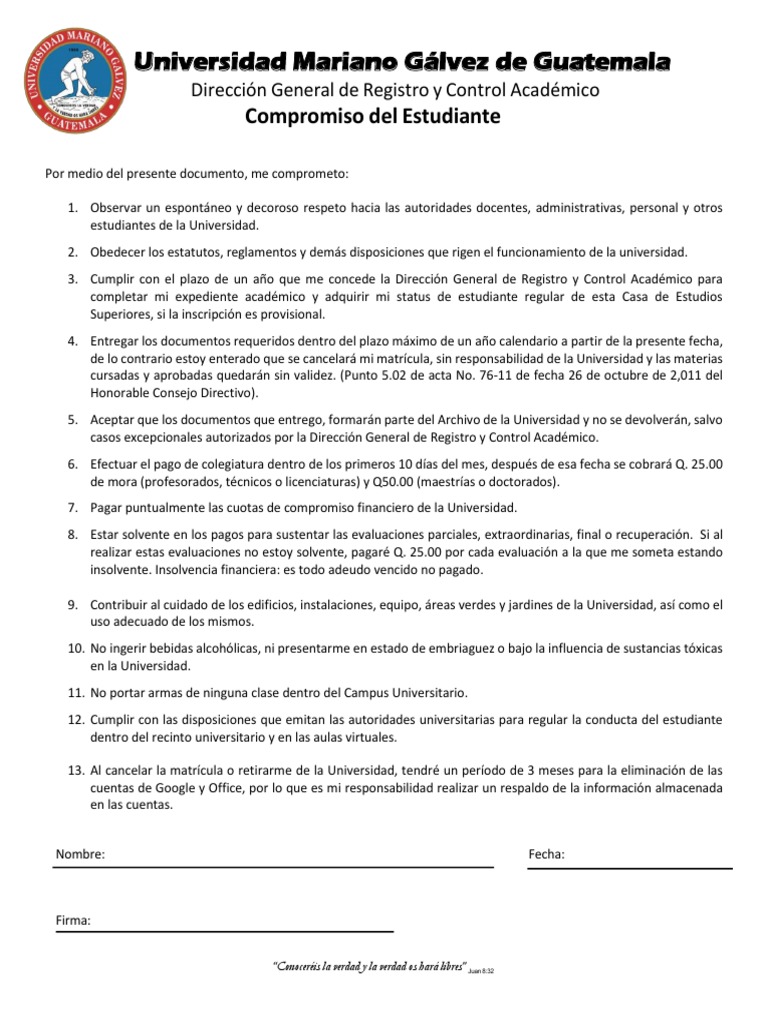 Compromisos del Estudiante Universitario | PDF