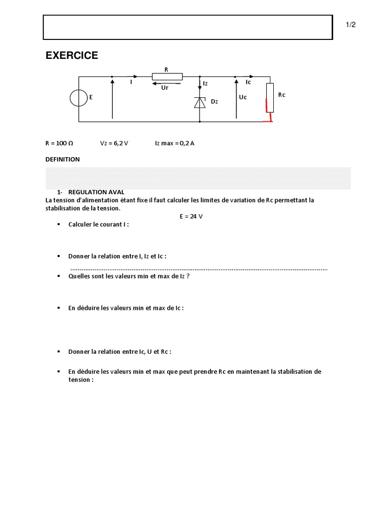 Exercices Corrigés sur Diode Zener | PDF | Diode | Électronique de ...