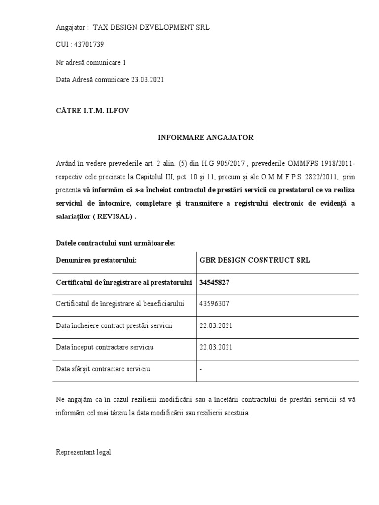 Informare Prestator Servicii Reges | PDF