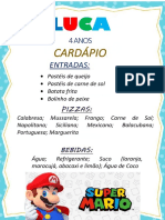 Cardápio infantil com entradas e pizzas