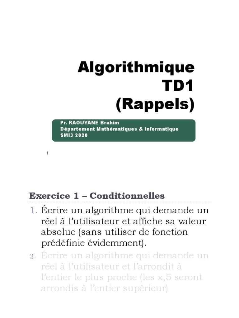 Algorithmes de base en algorithmique | PDF | Entier relatif | Entier ...