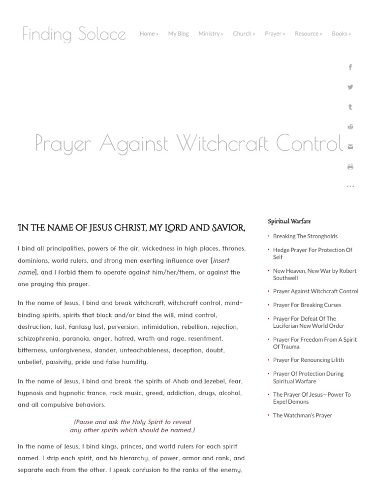 Prayer Against Witchcraft Control - Finding Solace  PDF  Prayer  Jesus