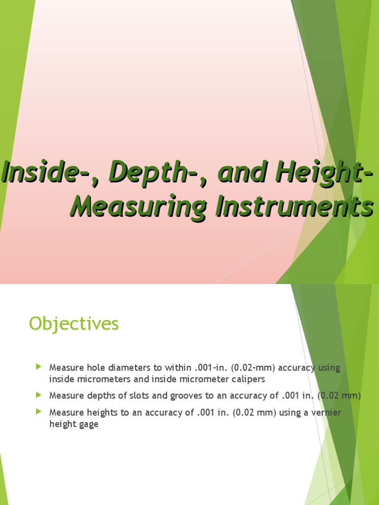Inside, Depth, and HeightMeasuring Instruments PDF Measuring