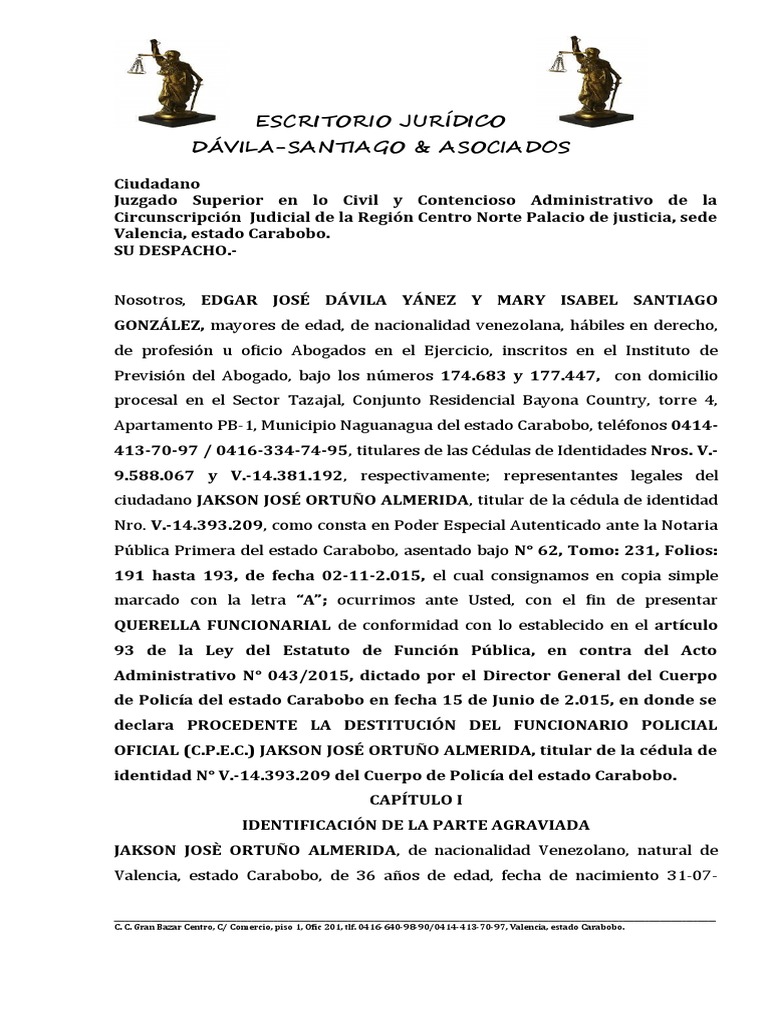 Querella Funcionarial Jakson Ortuño | PDF | Policía | Derechos humanos