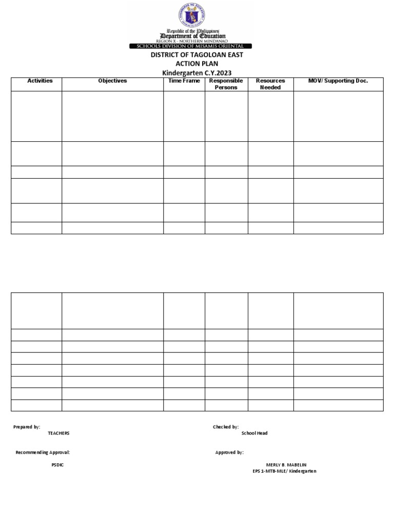 Blank Action Plan in Kindergarten MTB MLE 2023 | PDF