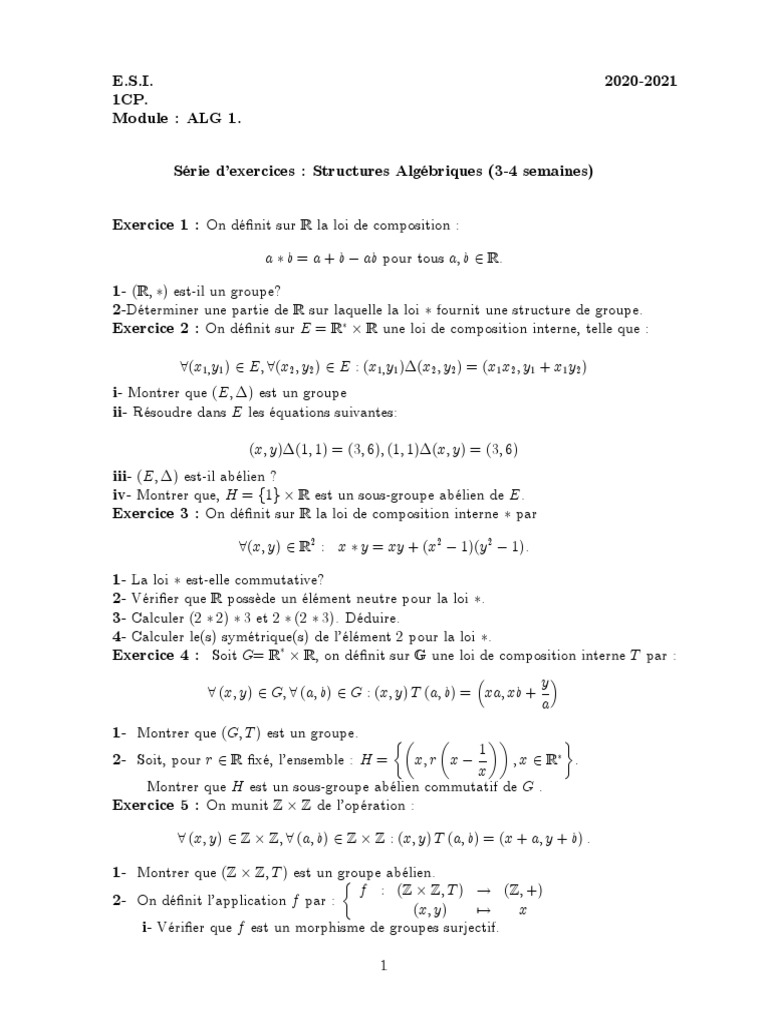 Exercices sur les structures algébriques | PDF | Groupe (Mathématiques ...