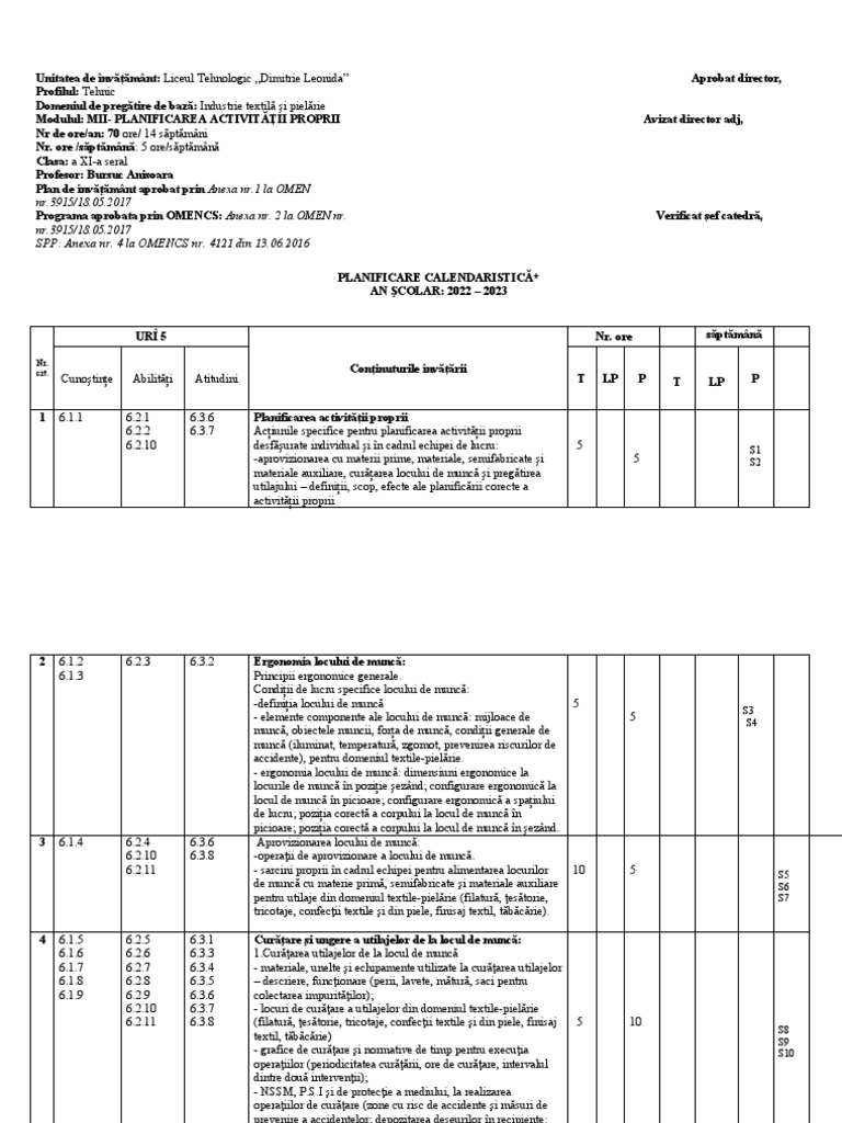 Modulul II Planificarea Activitatii Proprii | PDF
