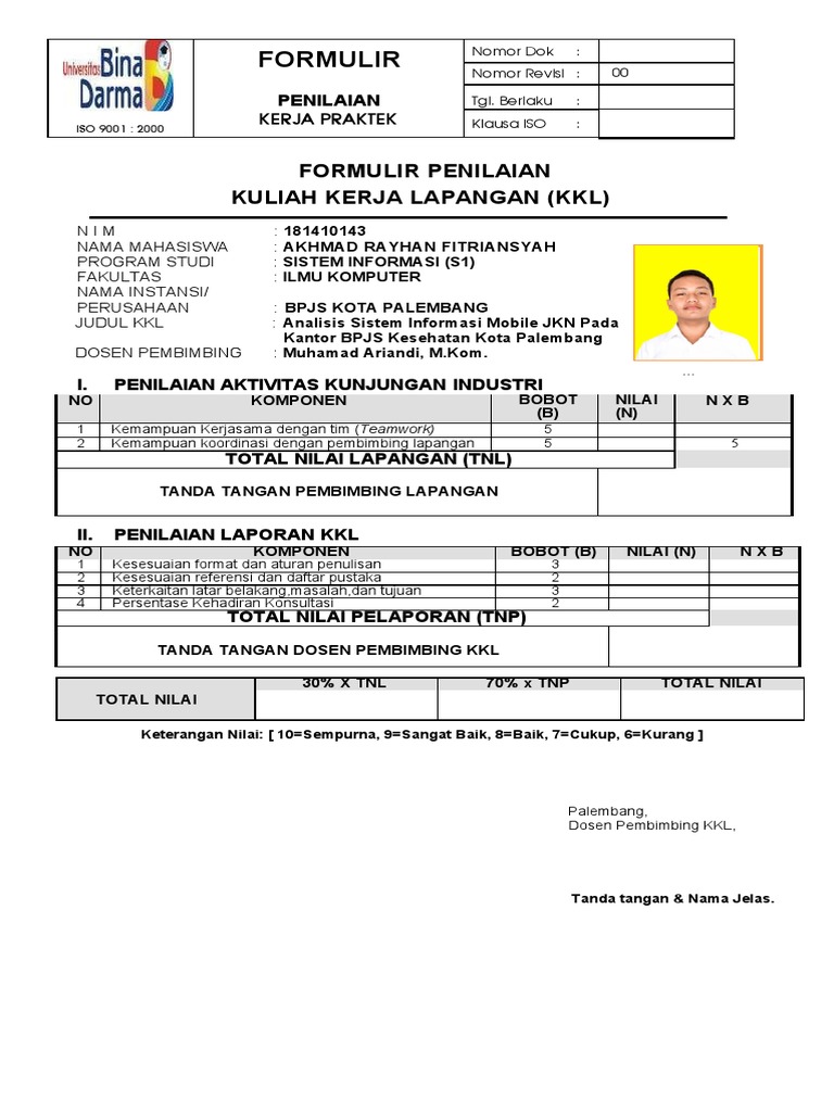 FORM PENILAIAN KKL Akhmad Rayhan Fitriansyah | PDF