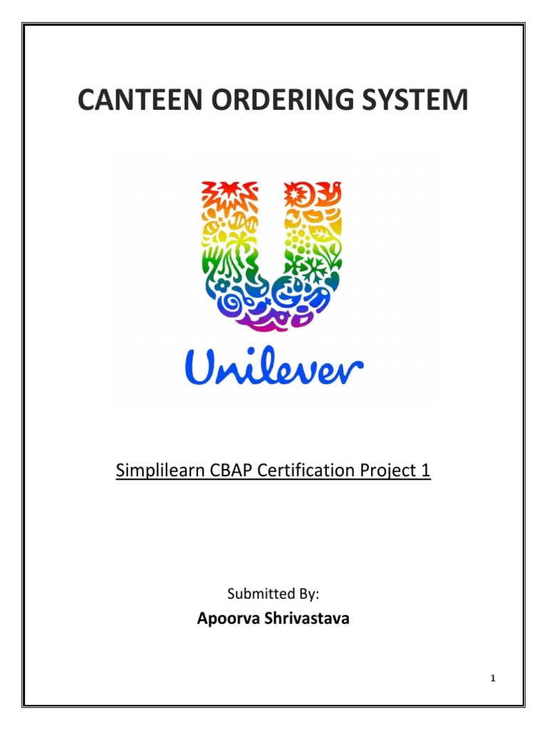 Project 1 Canteen Ordering System For Unilever Apoorva Shrivastava PDF Cafeteria Usability