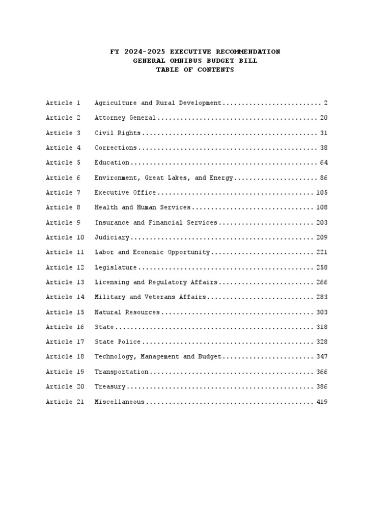 2024 Michigan Budget PDF Appropriations Bill (United States) Fund