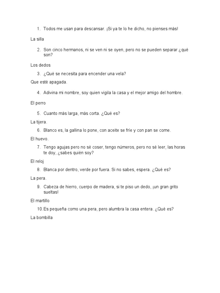 Adivinanzas para niños con respuestas | PDF