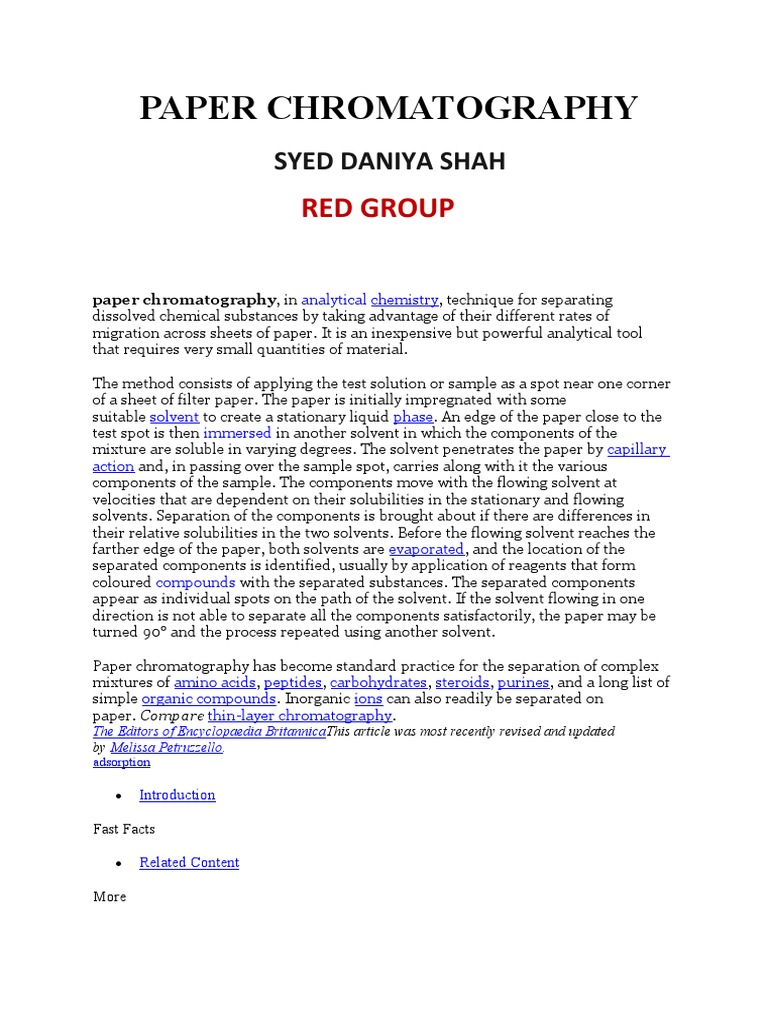 Paper Chromatography PDF Adsorption Chromatography
