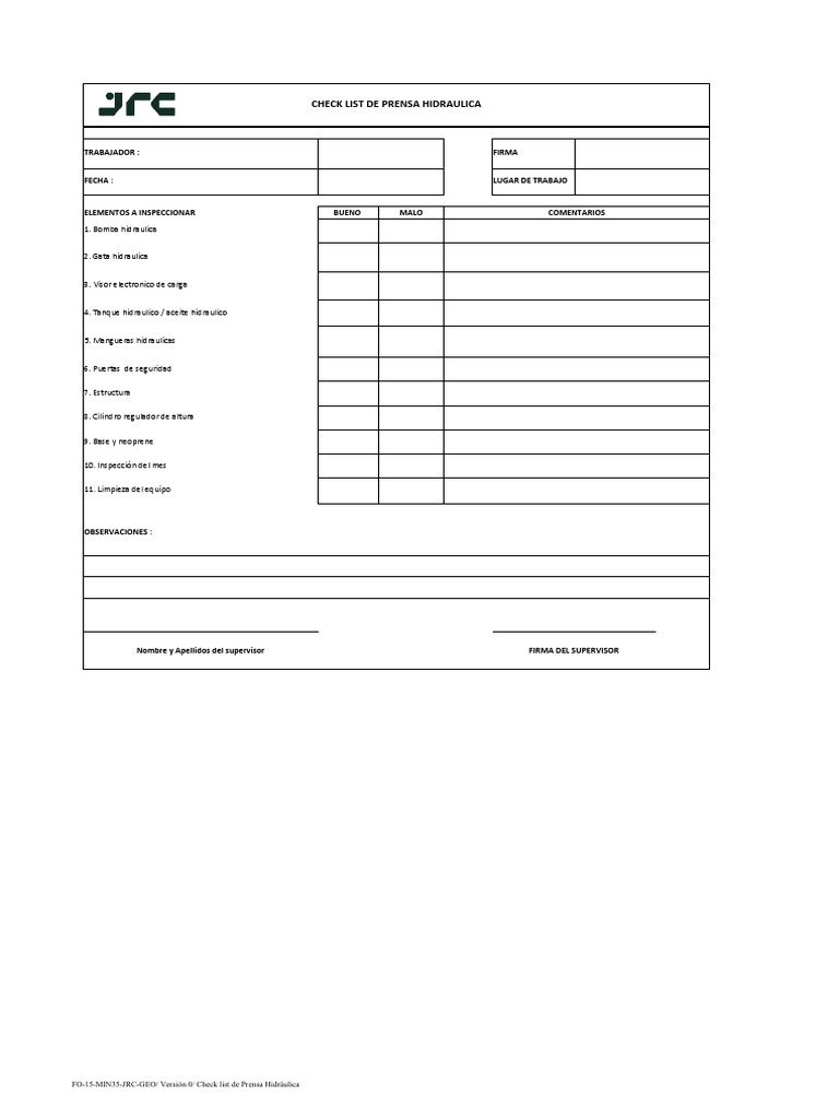 FO-15-MIN35-JRC-GEO Check List de Prensa Hidraulica.v. 0 | PDF
