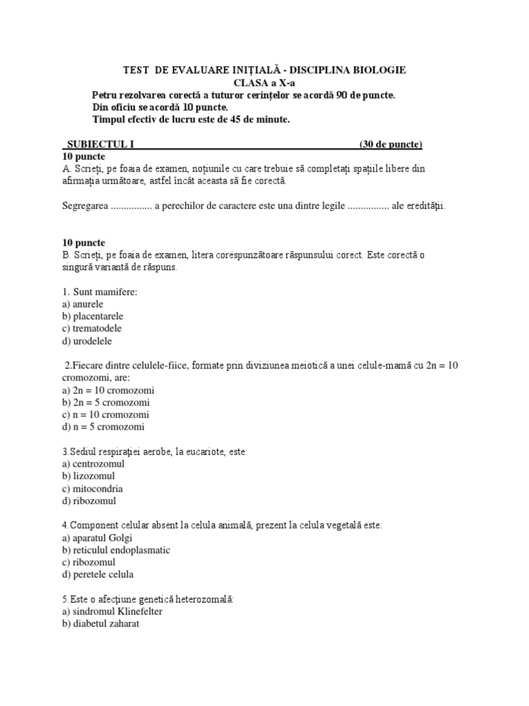 Model Test Initial Clasa10 | PDF