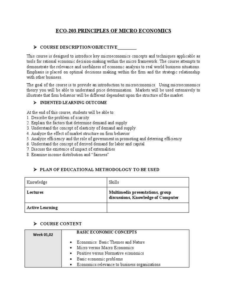 Principles of Microeconomics Course Overview | PDF | Microeconomics ...