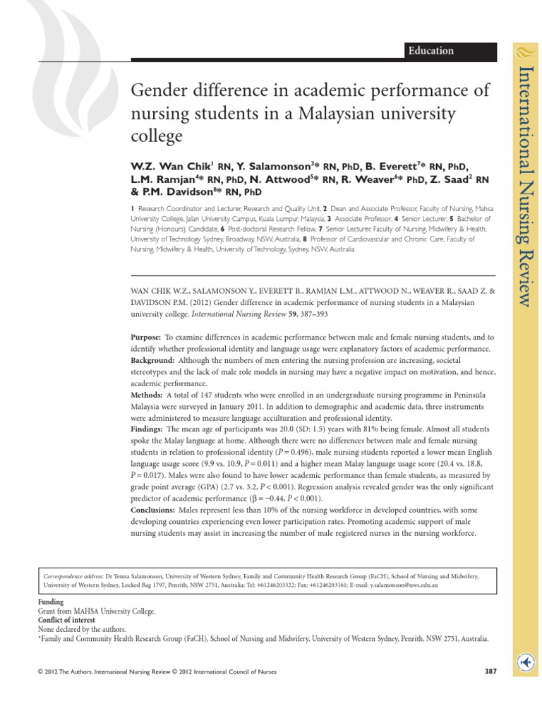 Gender Difference in Academic Performance of | PDF | Nursing