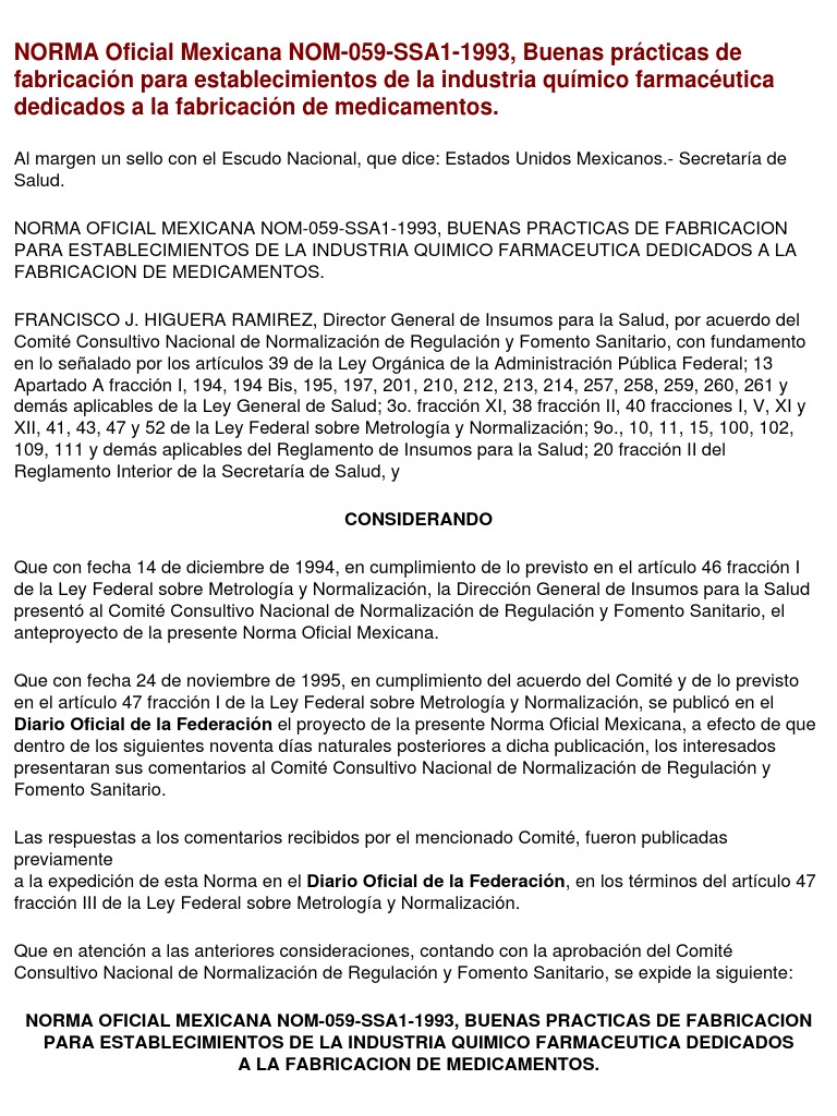 Norma NOM-059-SSA1-1993: Buenas Prácticas | PDF | Medicamentos con ...