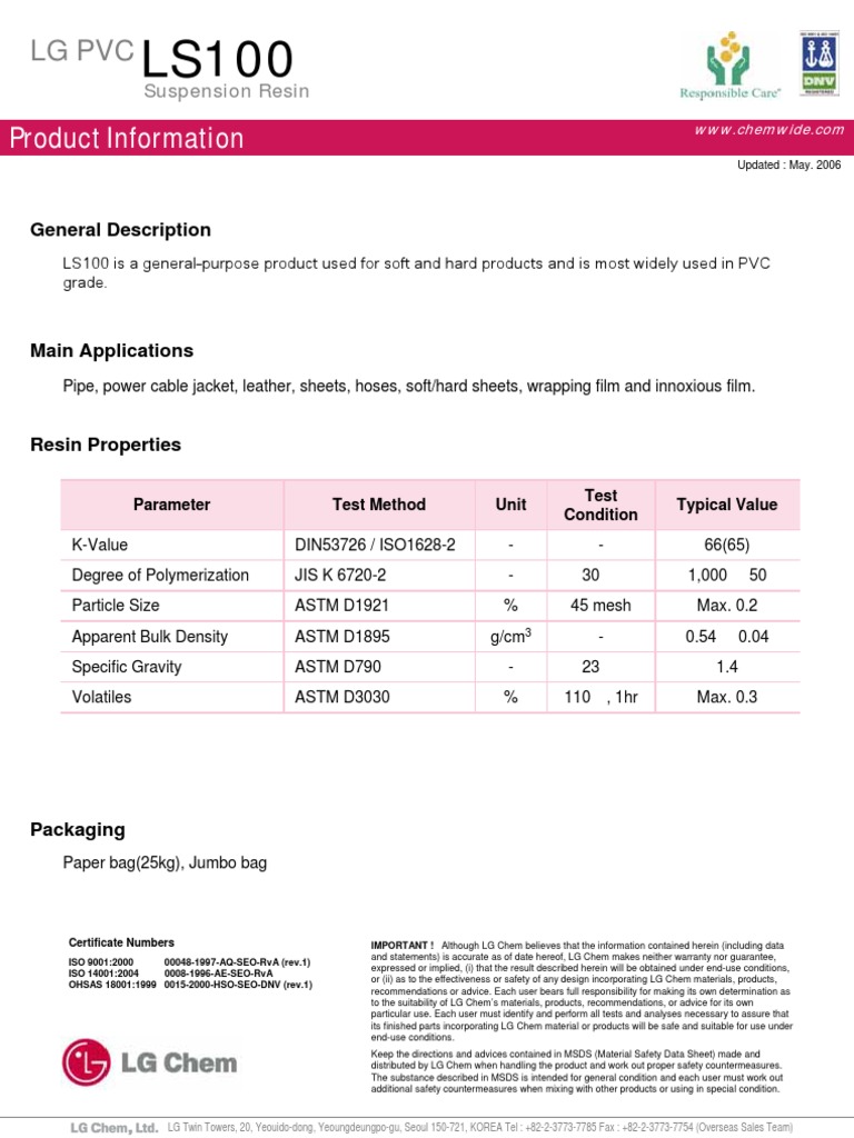 LG LS100 | Download Free PDF | Polyvinyl Chloride | Physical Sciences