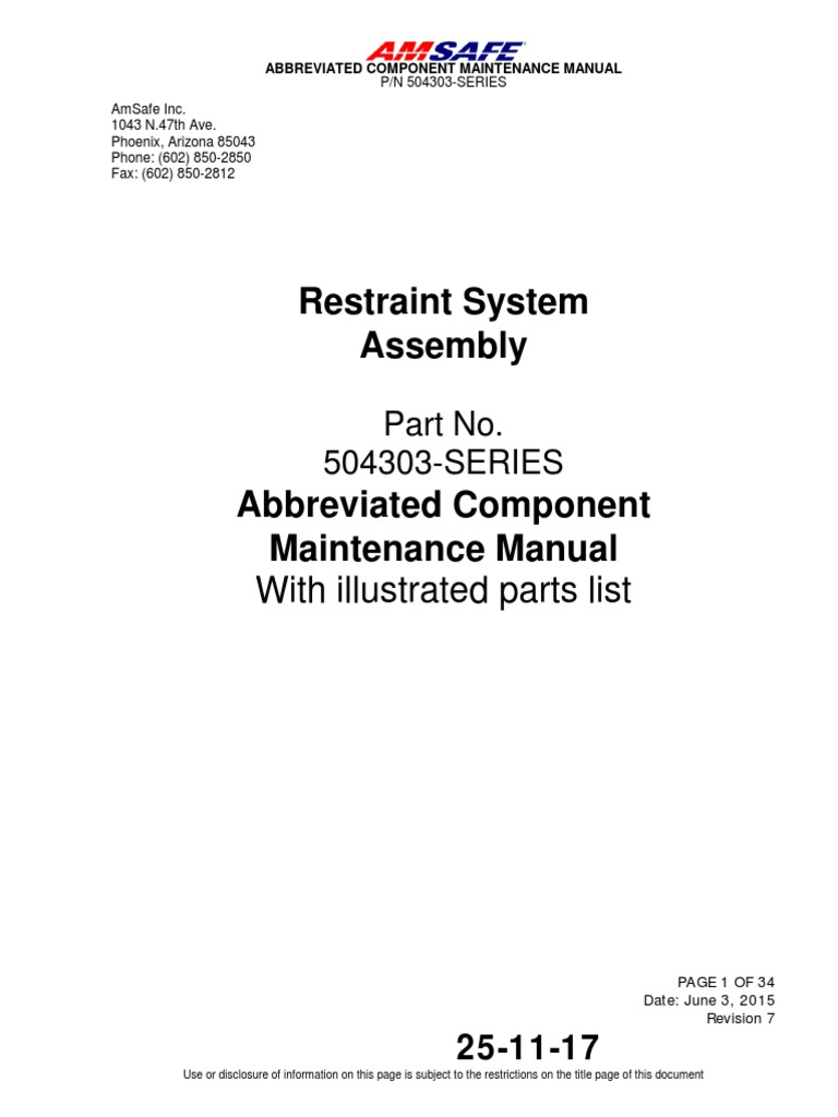 AmSafe P/N 504303 Maintenance Manual | PDF | Seat Belt | Combustion