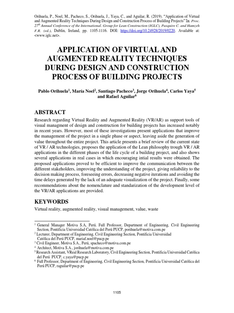 Application of Virtual and Augmented Reality Techniques During Design