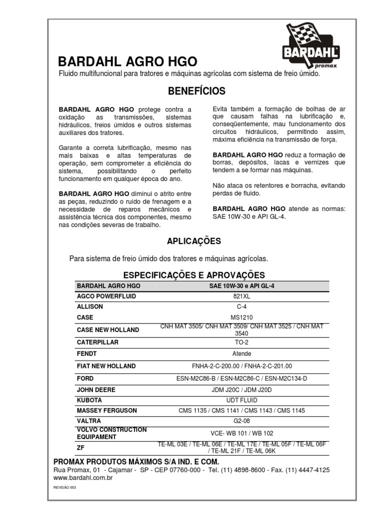 Bardahl Agro Hgo | PDF | Freio | Engenharia Mecânica