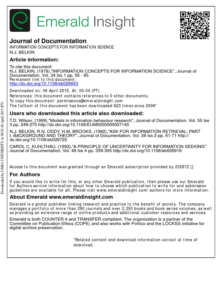 Belkin 1978 PDF Science Information