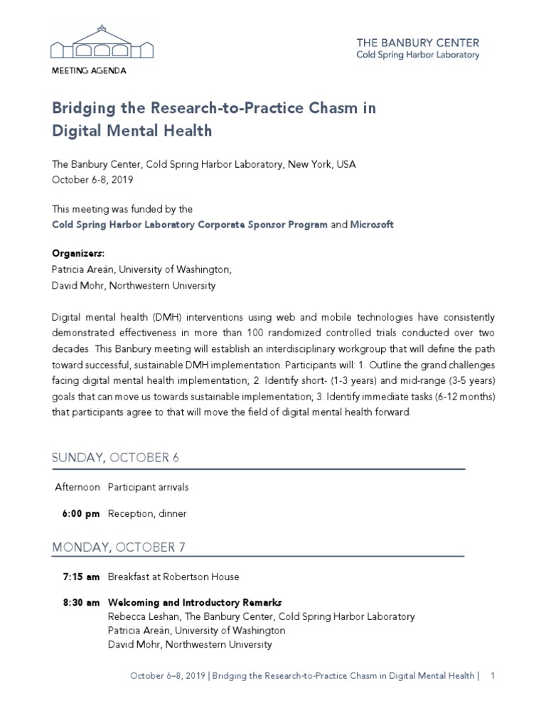 Banbury Center 2019 Digital Mental Health Meeting Agenda PDF