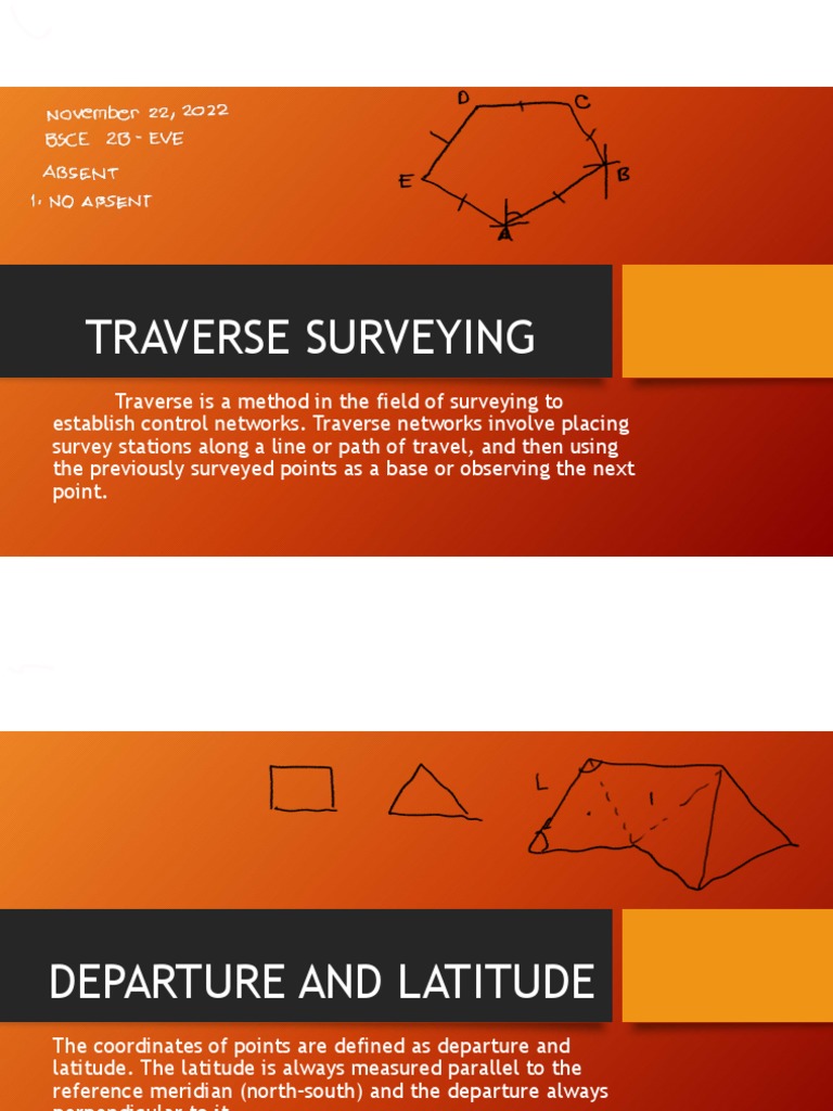 Traverse Surveying: Departure & Latitude | PDF | Latitude | Surveying