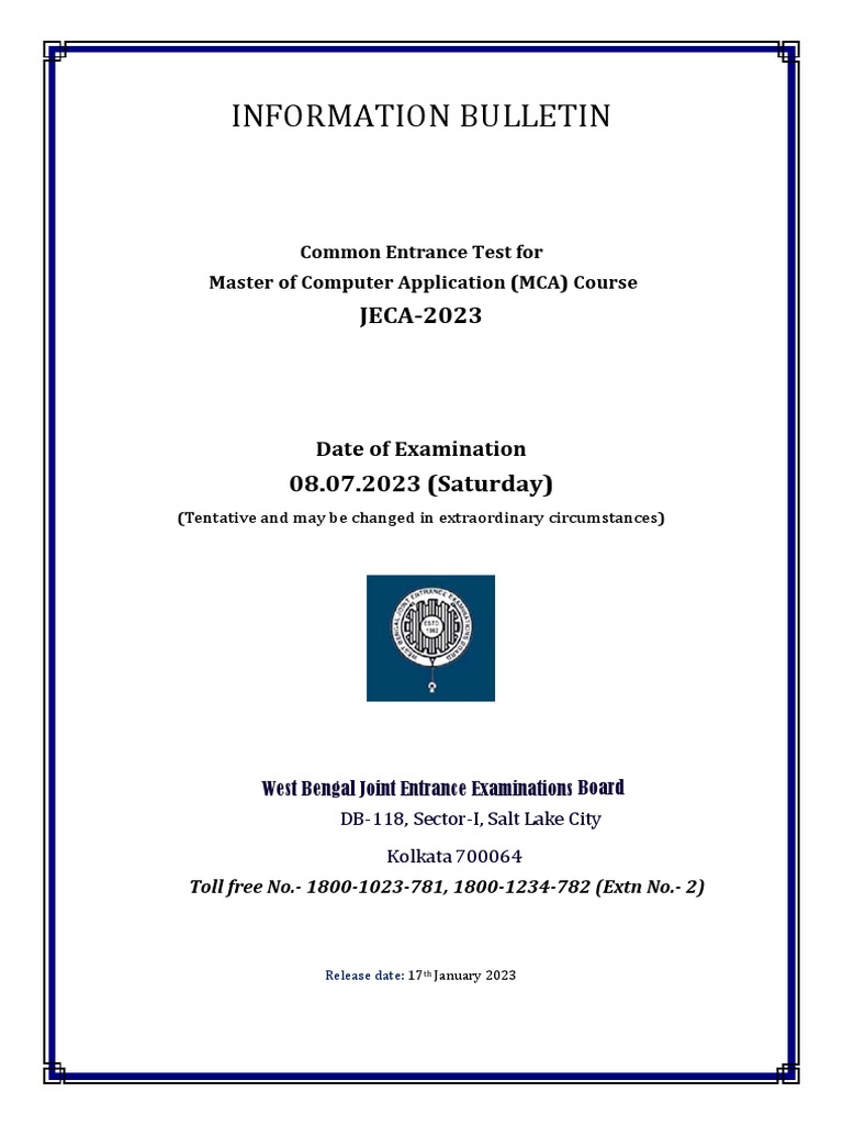 JECA-2023 Exam Information Bulletin | PDF | University And College ...