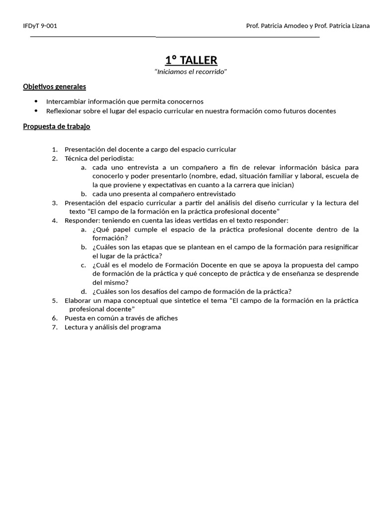 Talleres 1 Y 2 Pdf Pdf Enseñando Educación Primaria