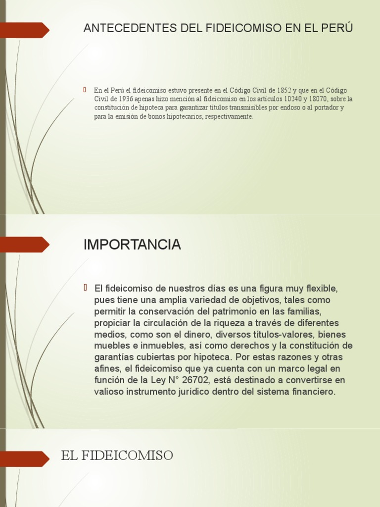 Antecedentes del Fideicomiso en Perú | PDF | Ley de fideicomiso ...