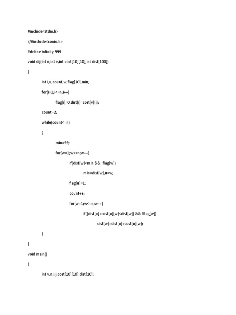 Dijkstra Algorithm Implementation in C | PDF
