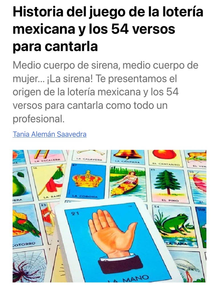 Historia Del Juego de La Lotería Mexicana y Los 54 Versos para Cantarla México Desconocido